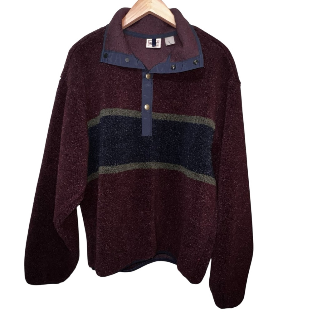 Vintage Woolrich Sherpa Fleece Snap T Pullover 90s Men’s Medium Maroon/Stripe